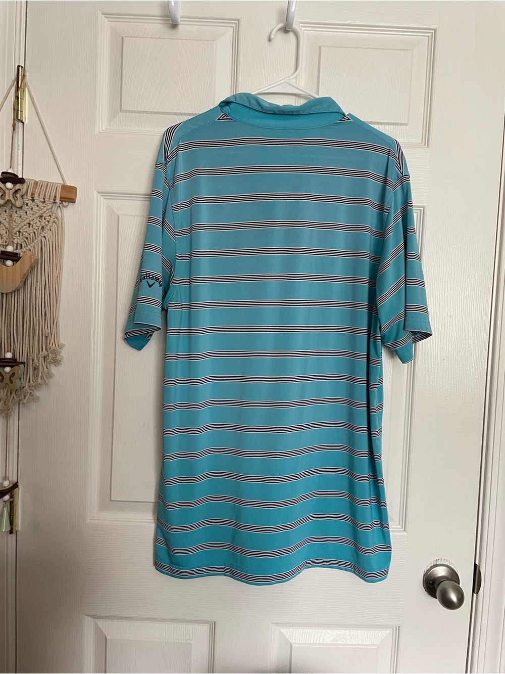 Callaway Mens size Large Opti Dri Turquoise Striped Polo Shirt - Picture 6 of 9